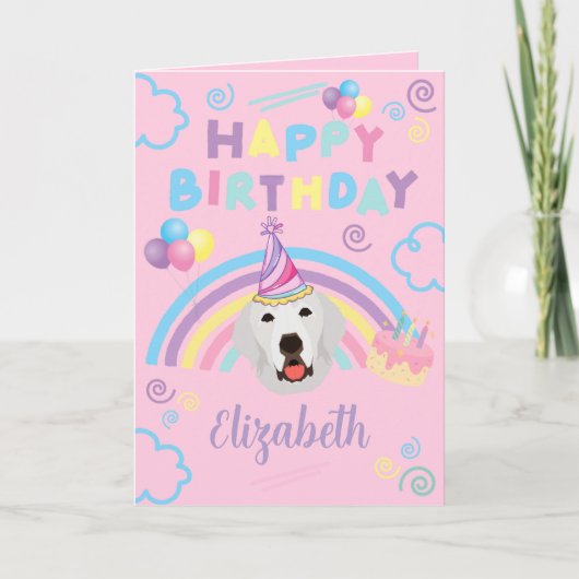 Great Pyrenees Birthday Card in Pink カード (正面)