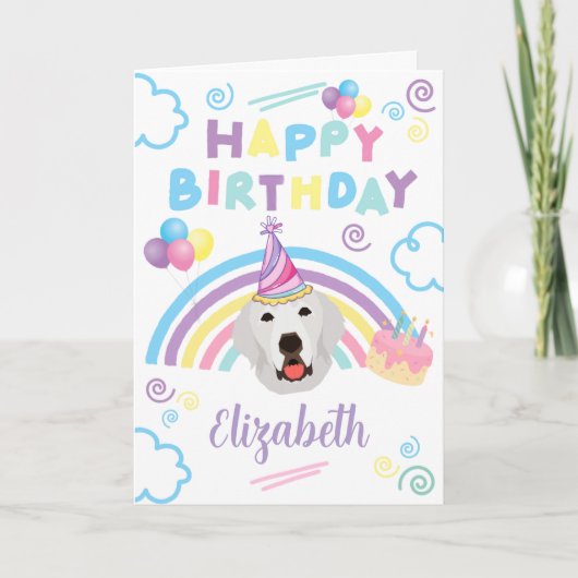 Great Pyrenees Birthday Card in White カード (正面)