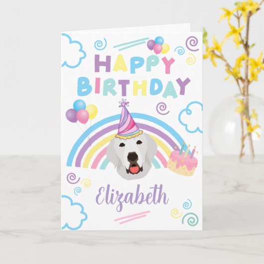 Great Pyrenees Birthday Card in White カード (黄色い花)