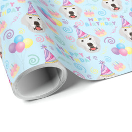 Great Pyrenees Birthday Gift Wrapping Paper Blue ラッピングペーパー