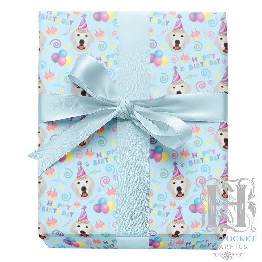 Great Pyrenees Birthday Gift Wrapping Paper Blue ラッピングペーパー
