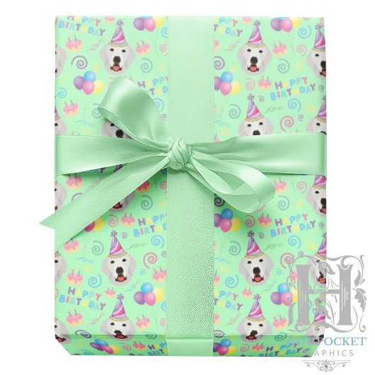 Great Pyrenees Birthday Gift Wrapping Paper Green ラッピングペーパー