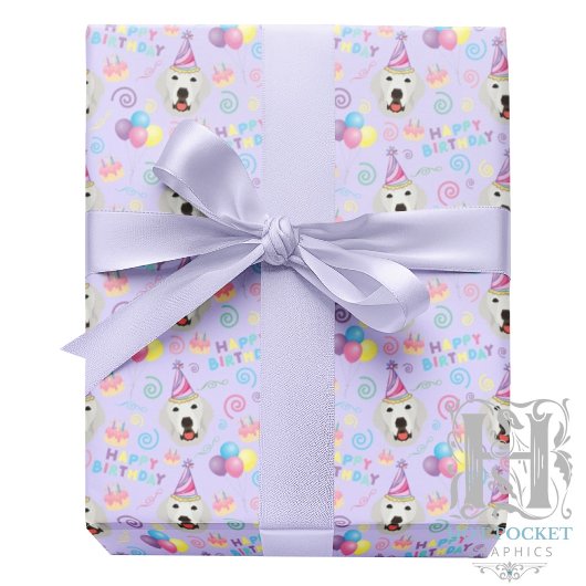 Great Pyrenees Birthday Gift Wrapping Paper Purple ラッピングペーパー
