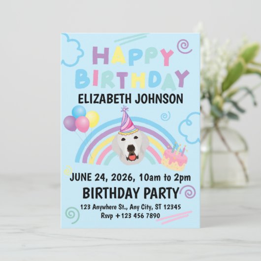 Great Pyrenees Birthday Invitation Blue 招待状 (スタンド正面)