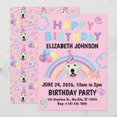 Great Pyrenees Birthday Invitation Pink 招待状 (正面/裏面)
