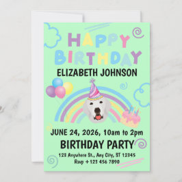 Great Pyrenees Birthday Party Invitation Green 招待状