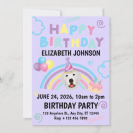 Great Pyrenees Birthday Party Invitation Purple 招待状