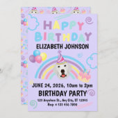 Great Pyrenees Birthday Party Invitation Purple 招待状 (正面/裏面)