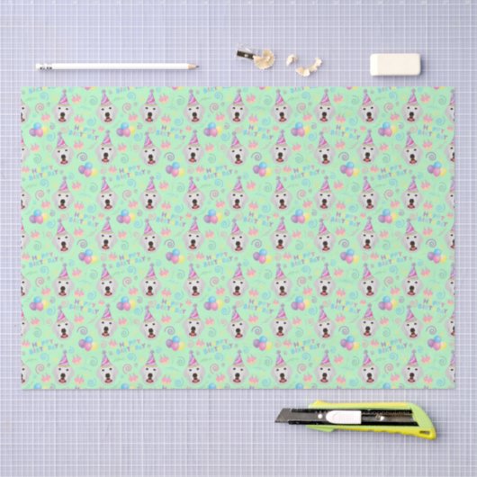 Great Pyrenees Birthday Tissue Paper in Green 薄葉紙 (クラフト)