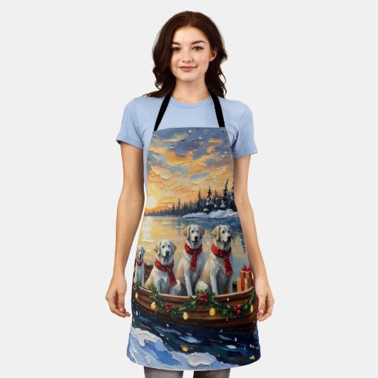 Great Pyrenees Christmas Boat Holiday エプロン (着用した状態)