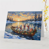 Great Pyrenees Christmas Boat Holiday カード (黄色い花)