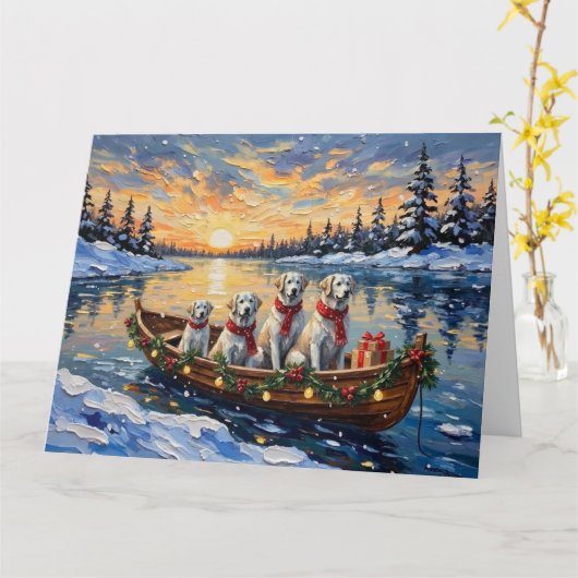 Great Pyrenees Christmas Boat Holiday カード (黄色い花)
