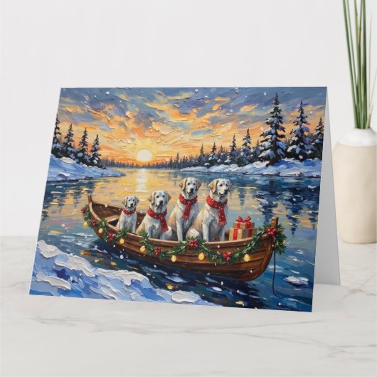Great Pyrenees Christmas Boat Holiday カード (正面)