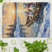 Great Pyrenees Christmas Boat Holiday キッチンタオル (折り畳み)