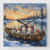 Great Pyrenees Christmas Boat Holiday スクエア壁時計 (正面)
