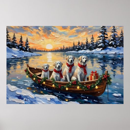Great Pyrenees Christmas Boat Holiday ポスター (正面)