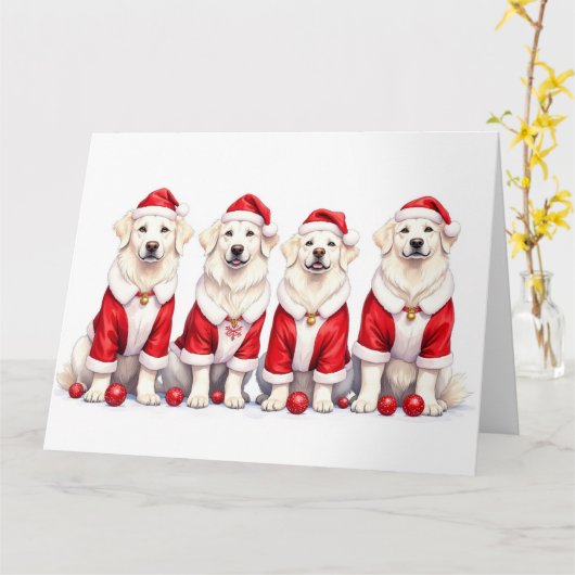 Great Pyrenees Christmas Dress Santa Hat カード (黄色い花)