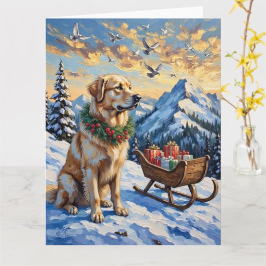 Great Pyrenees Christmas Mountain Holiday カード (黄色い花)