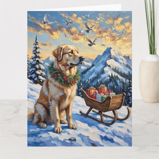 Great Pyrenees Christmas Mountain Holiday カード (正面)
