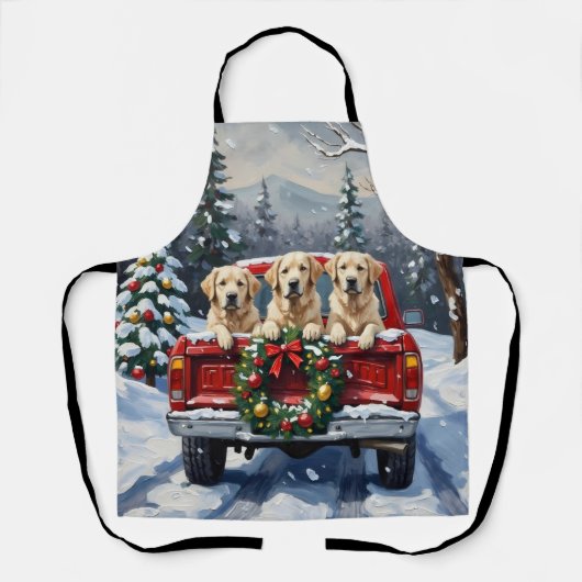 Great Pyrenees Christmas Red Truck Holiday エプロン (正面)