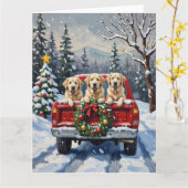 Great Pyrenees Christmas Red Truck Holiday カード (黄色い花)