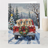 Great Pyrenees Christmas Red Truck Holiday カード (正面)