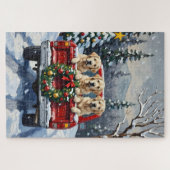 Great Pyrenees Christmas Red Truck Holiday ジグソーパズル (横)