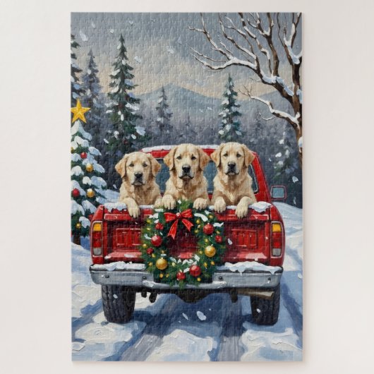 Great Pyrenees Christmas Red Truck Holiday ジグソーパズル (縦)