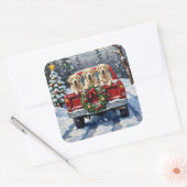 Great Pyrenees Christmas Red Truck Holiday スクエアシール (封筒)