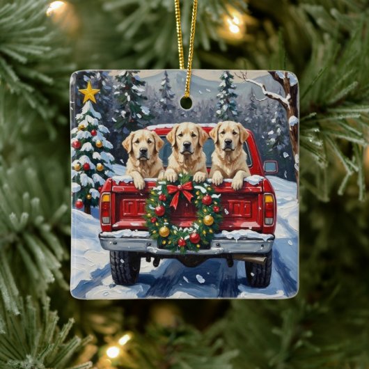 Great Pyrenees Christmas Red Truck Holiday セラミックオーナメント (ツリー)