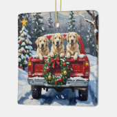Great Pyrenees Christmas Red Truck Holiday セラミックオーナメント (左)