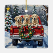 Great Pyrenees Christmas Red Truck Holiday セラミックオーナメント (裏面)