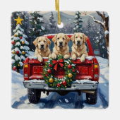 Great Pyrenees Christmas Red Truck Holiday セラミックオーナメント (正面)
