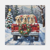 Great Pyrenees Christmas Red Truck Holiday マグネット (正面)