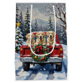 Great Pyrenees Christmas Red Truck Holiday ミディアムペーパーバッグ (裏面)