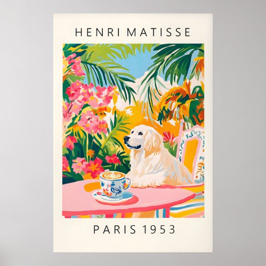 Great Pyrenees Dog Art Print, Matisse Style, Funny ポスター (正面)