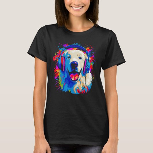 Great Pyrenees Dog DJ Music Tシャツ (正面)