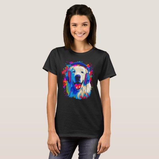 Great Pyrenees Dog DJ Music Tシャツ (正面フル)