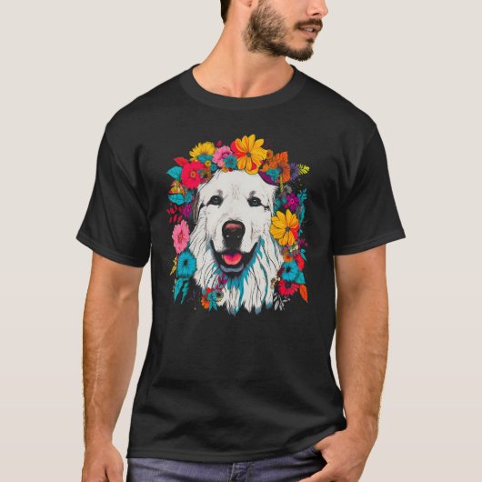 Great Pyrenees Dog Flower Peace Tシャツ (正面)