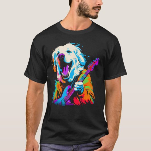 Great Pyrenees Dog Guitar Tシャツ (正面)
