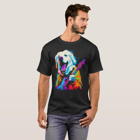 Great Pyrenees Dog Guitar Tシャツ (正面フル)