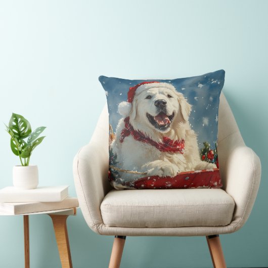 Great Pyrenees Dog in Sledge Let it Snow Christmas クッション (椅子)