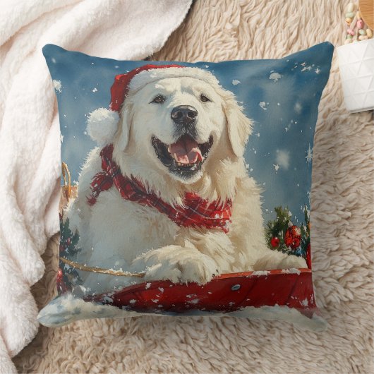 Great Pyrenees Dog in Sledge Let it Snow Christmas クッション (ブランケット)