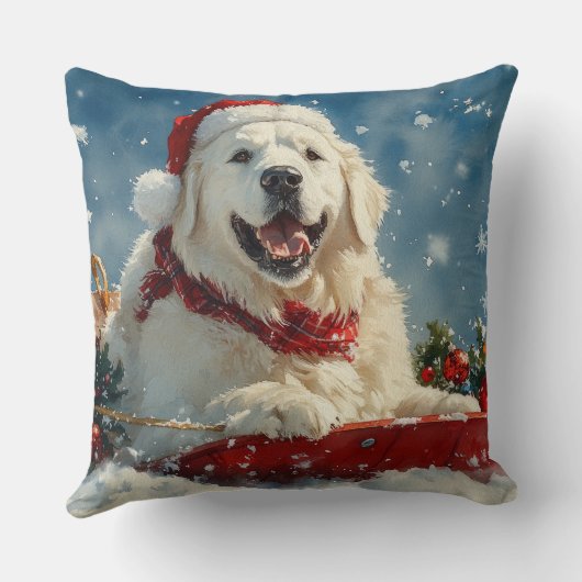 Great Pyrenees Dog in Sledge Let it Snow Christmas クッション (裏面)