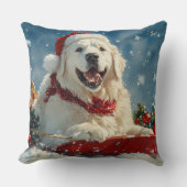 Great Pyrenees Dog in Sledge Let it Snow Christmas クッション (正面)