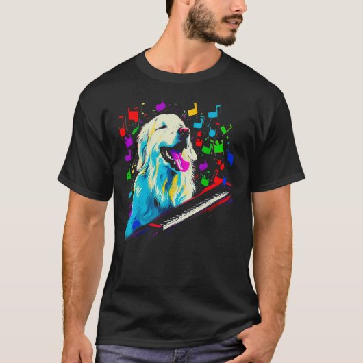 Great Pyrenees Dog Pianist Tシャツ (正面)