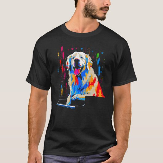Great Pyrenees Dog Piano Tシャツ (正面)