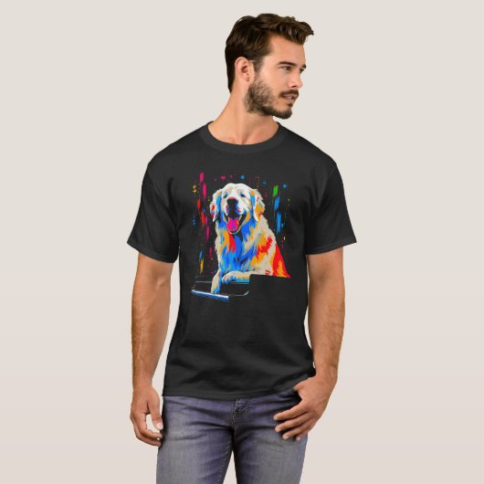 Great Pyrenees Dog Piano Tシャツ (正面フル)