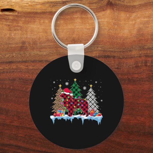 Great Pyrenees Dog Tree Christmas Lights Fun Xmas  キーホルダー (正面)