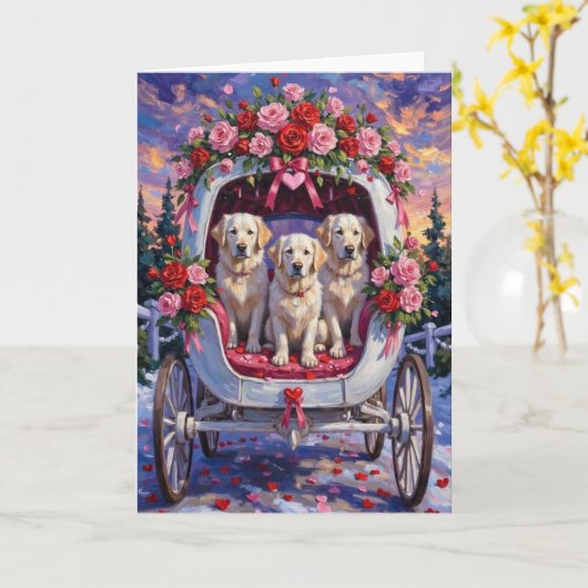 Great Pyrenees Dog Valentine's Day カード (黄色い花)
